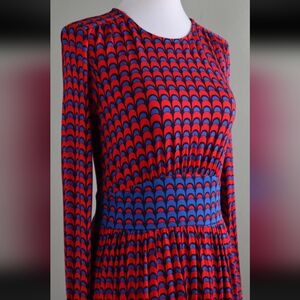 Boden NWTs Jersey Red and Blue Patterned Long Sleeve Dress